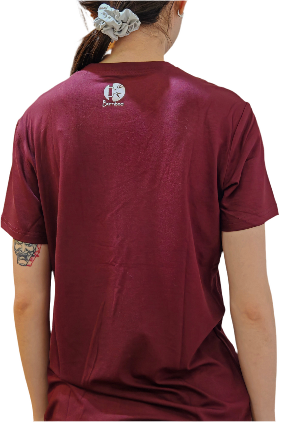 Unisex T in Bordeaux back logo (female) 