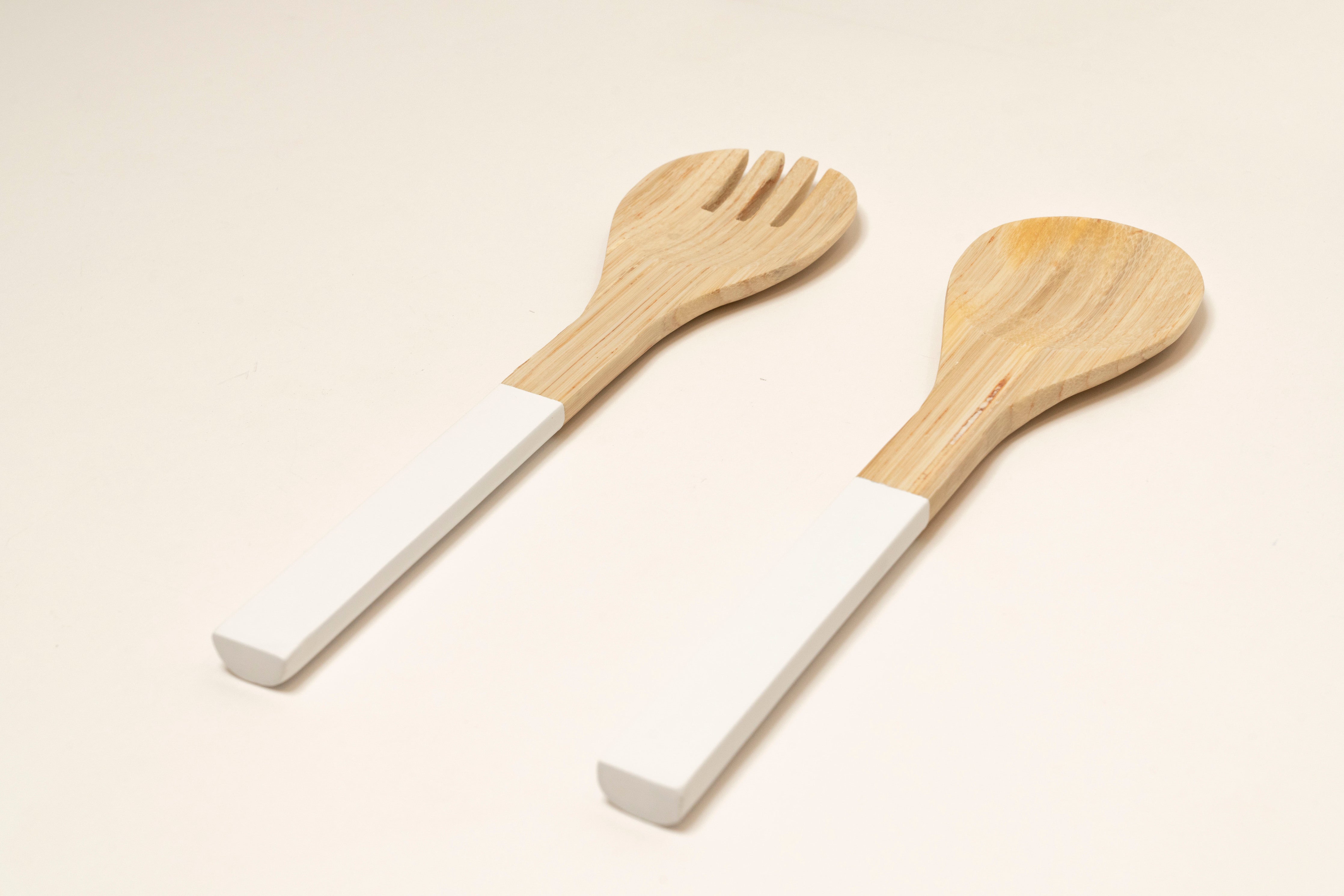 Bamboa Servo Bamboo Salad Utensils White