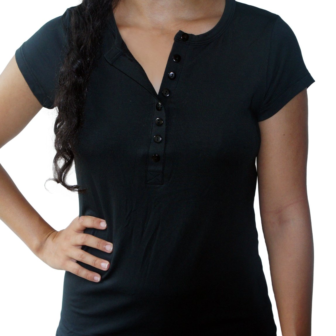 Black bamboo T-shirt with button detail