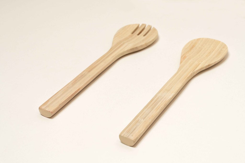 Bamboa Servo Bamboo Salad Utensils Natural 